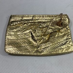 Morris Moskowitz Vintage 80s Genuine Reptile Skin Gold Clutch